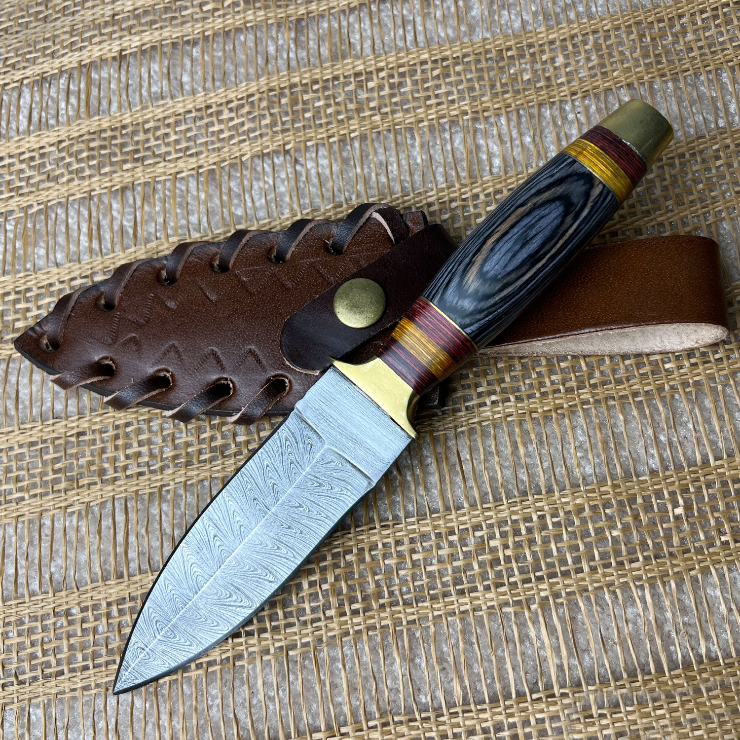 Damascus Steel Custom Handmade Hunting Double Edge Dagger Knife 8.5