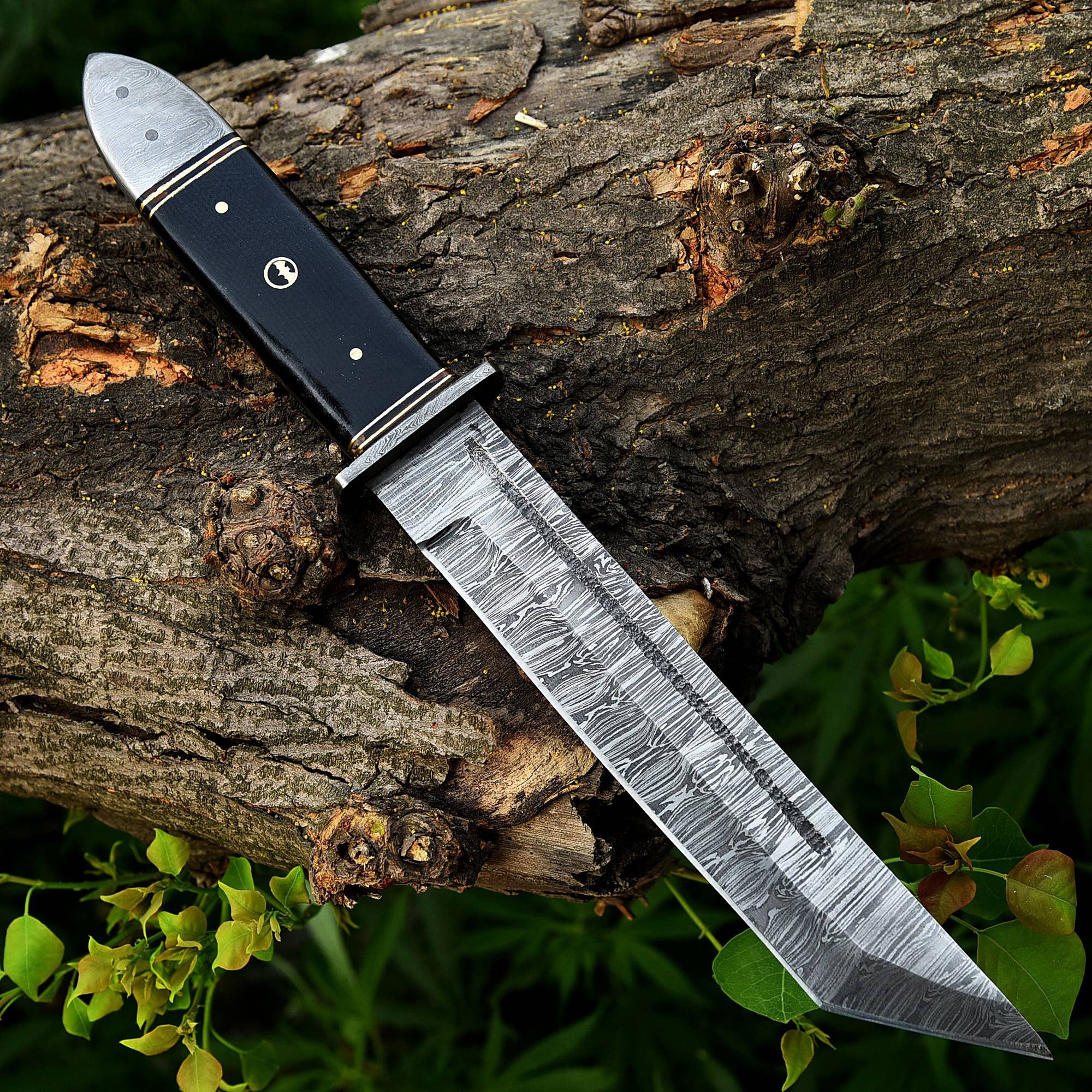 13.5 Inch Damascus Steel Custom Handmade Fixed Blade Tanto Knife - TOPHATTER'S ARMORY DEALS Collectible Weapons - Tophatter Daily Deals
