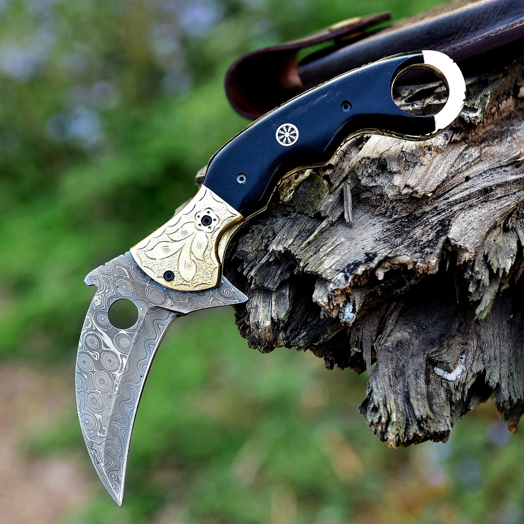 Damascus Steel Custom Handmade Karambit Folding Pocket Knife - TOPHATTER'S ARMORY DEALS Collectible Weapons - Tophatter Daily Deals