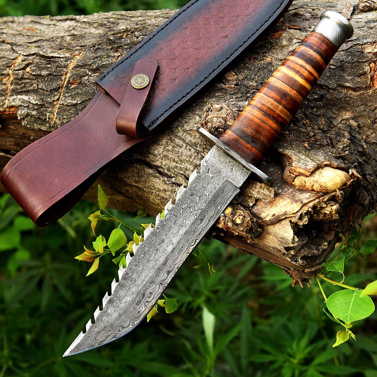 13" Damascus Steel Custom Handmade Military Bowie Fixed Blade Knife - TOPHATTER'S ARMORY DEALS Collectible Weapons - Tophatter Daily Deals