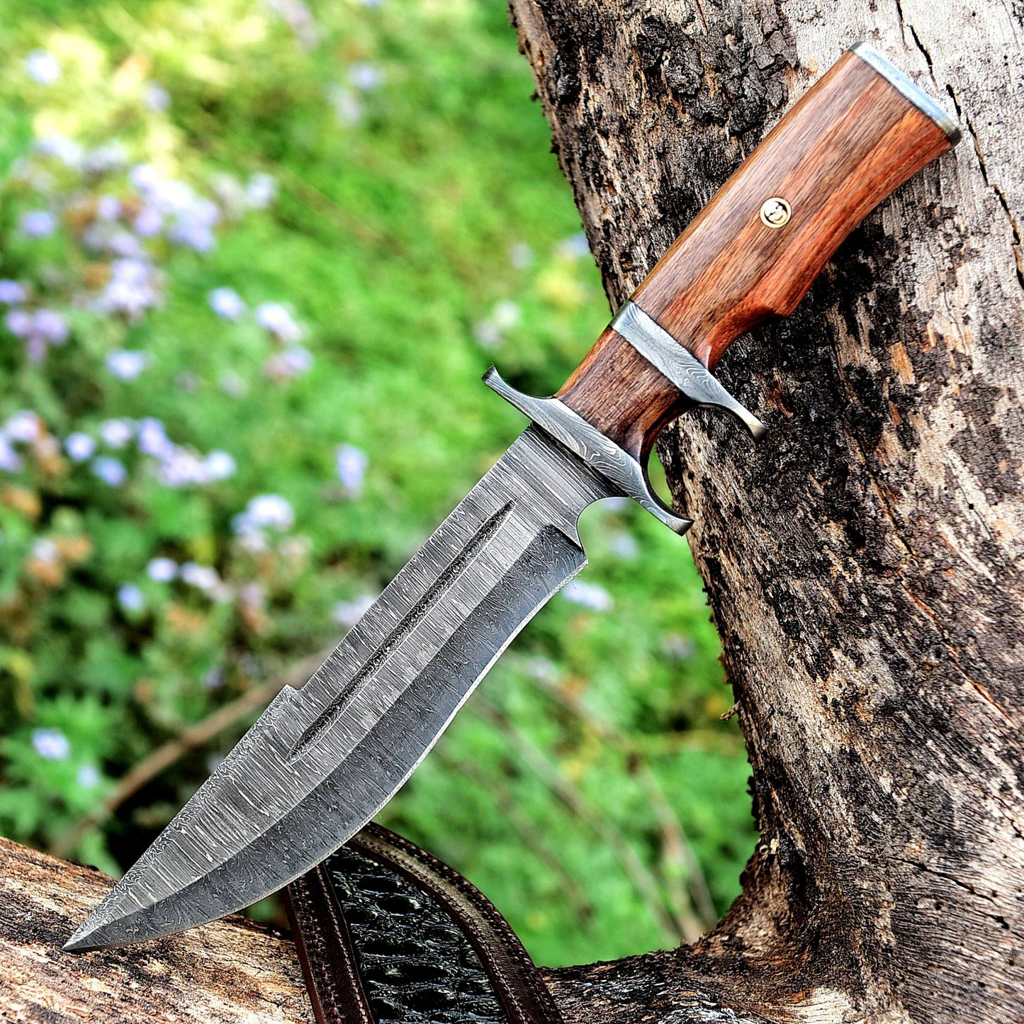 13.5" Damascus Steel Custom Handmade Fixed Blade Bowie Knife - TOPHATTER'S ARMORY DEALS Collectible Weapons - Tophatter Daily Deals