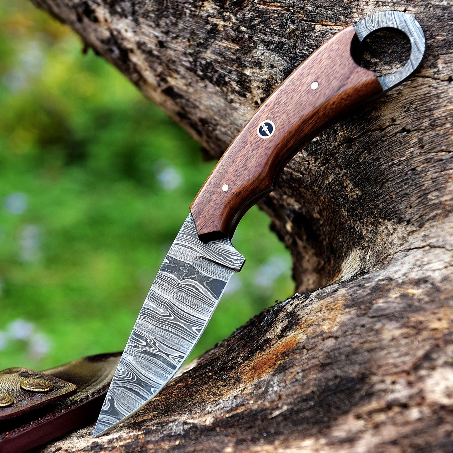 9" Custom Handmade Damascus Steel Tactical Hunting Skinning Knife - TOPHATTER'S ARMORY DEALS Collectible Weapons - Tophatter Daily Deals