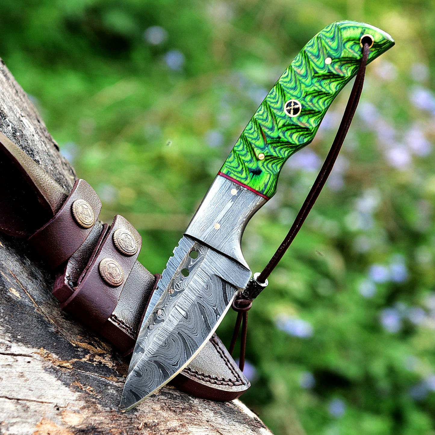 9 Inch Custom Handmade Damascus Steel Hunting Skinning Knife - TOPHATTER'S ARMORY DEALS Collectible Weapons - Tophatter Daily Deals