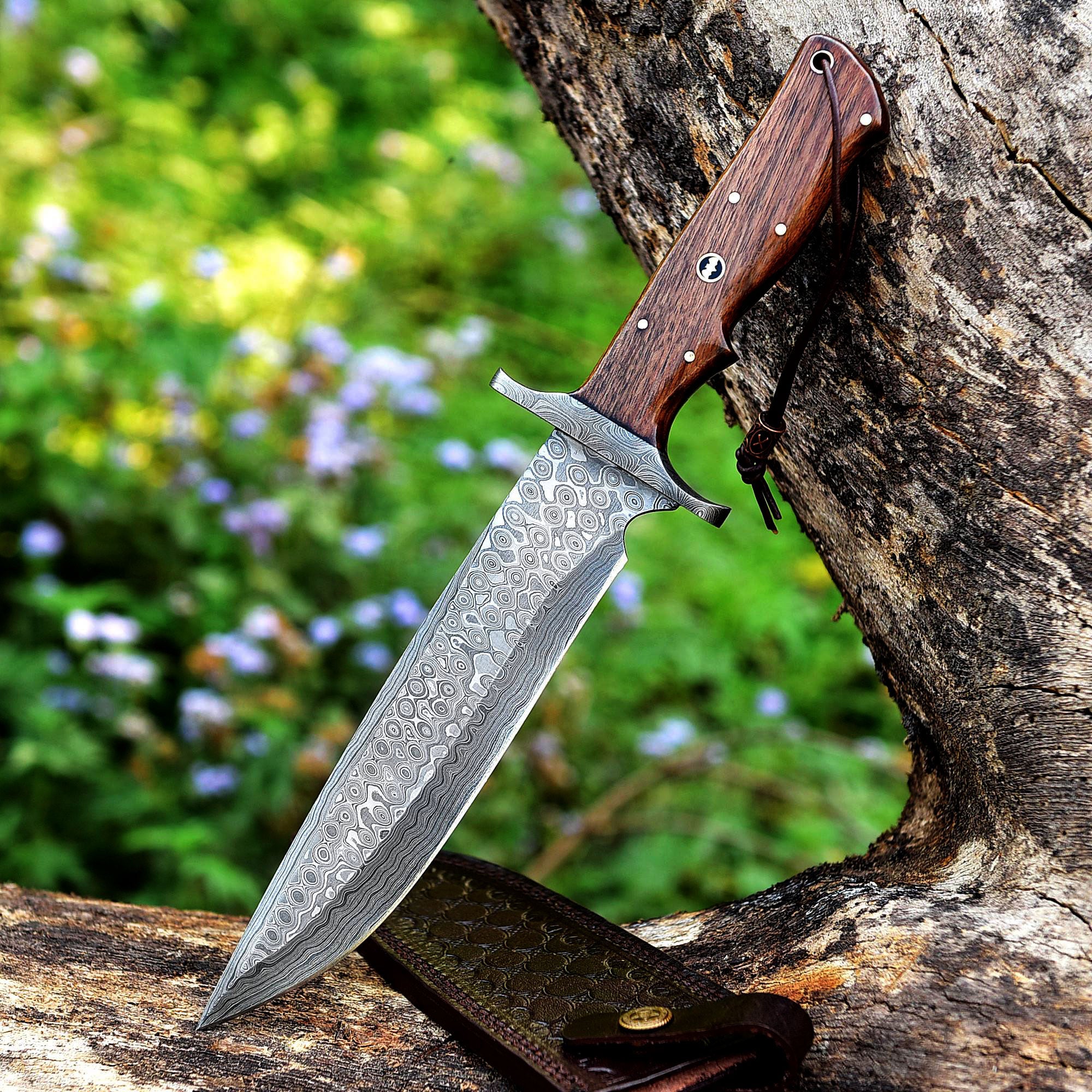 13 Inch Damascus Steel Custom Handmade Bowie Knife - TOPHATTER'S ARMORY DEALS Collectible Weapons - Tophatter Daily Deals