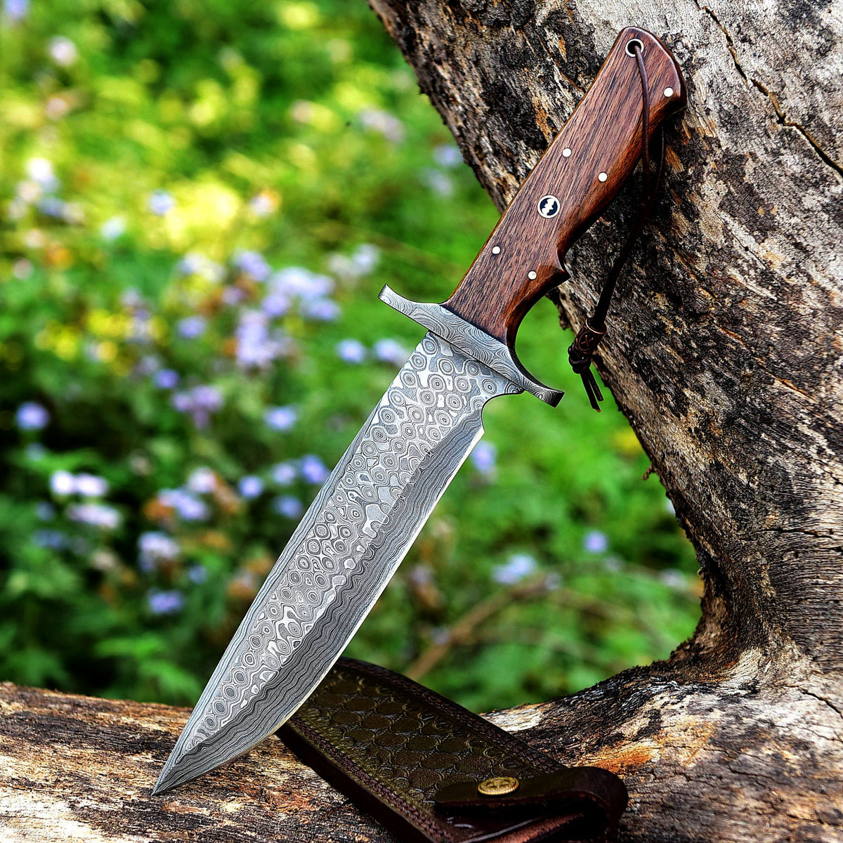 13 Inch Damascus Steel Custom Handmade Bowie Knife - TOPHATTER'S ARMORY DEALS Collectible Weapons - Tophatter Daily Deals