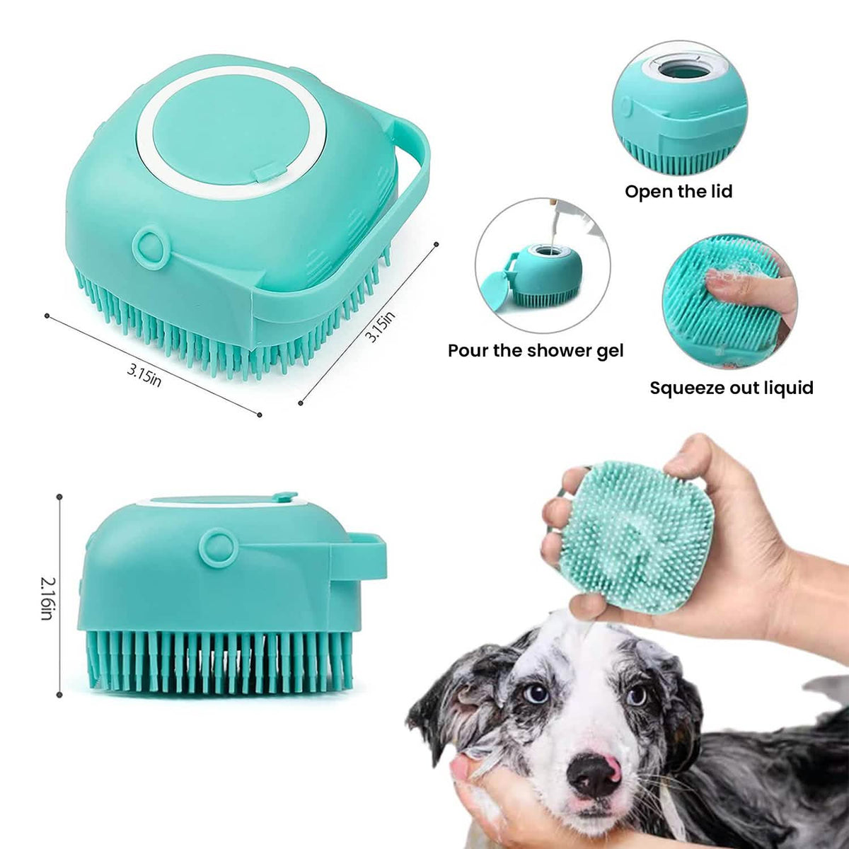 Soft Dog Cat Pet Bath Scrubber Massager Brush With Shampoo Dispenser Pet Supplies - Tophatter Daily Deals