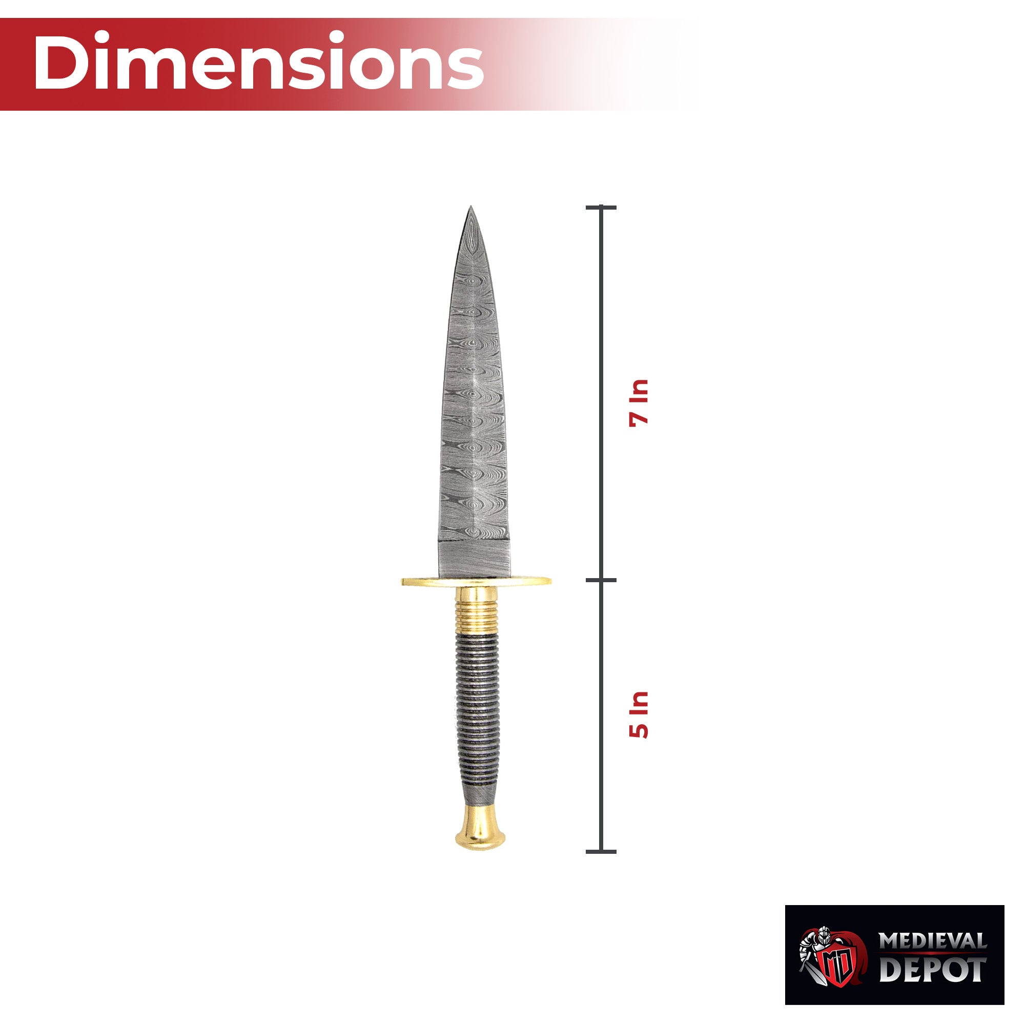 Full Damascus Steel Commando Knife with Brass Fittings and Leather Sheath Knives - Tophatter Daily Deals