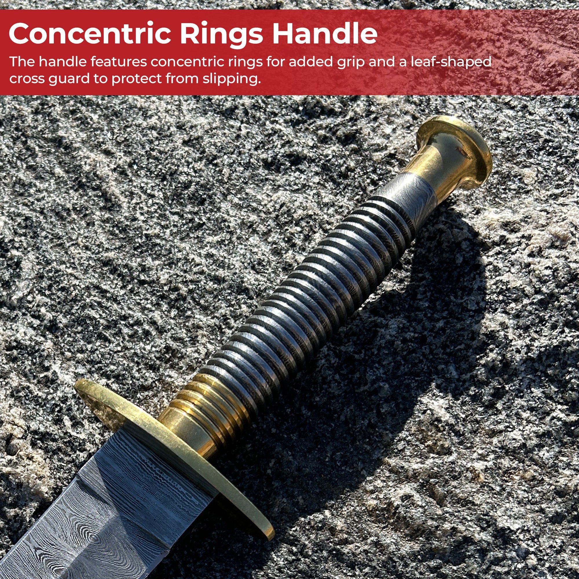 Full Damascus Steel Commando Knife with Brass Fittings and Leather Sheath Knives - Tophatter Daily Deals