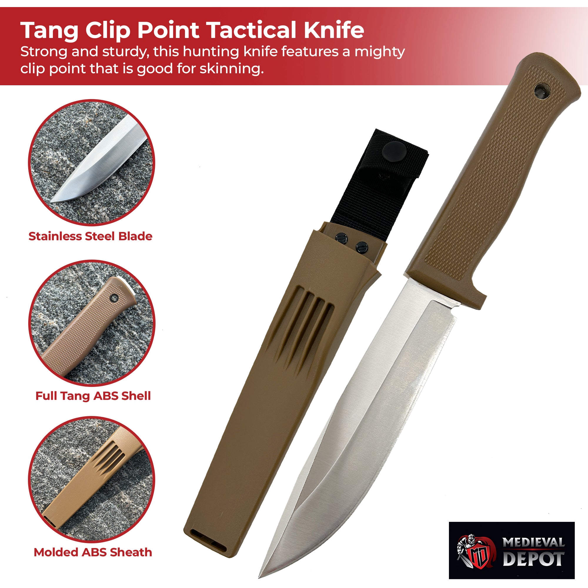 Full Tang Clip Point Tactical Knife Tan Knives - Tophatter Daily Deals