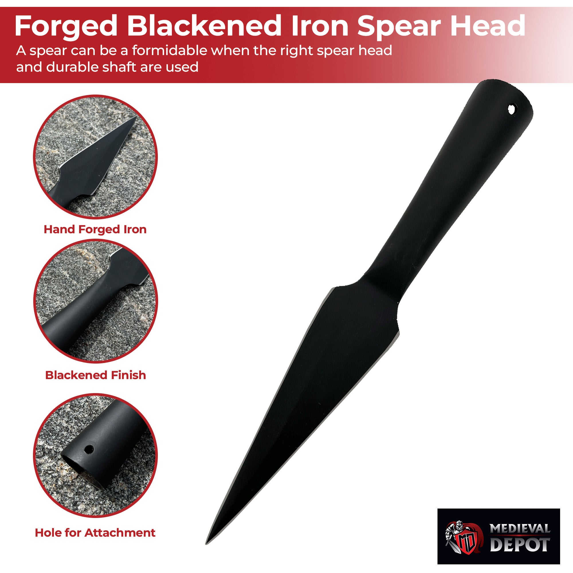 Functional Forged Blackened Iron Spear Head historical period - Tophatter Daily Deals