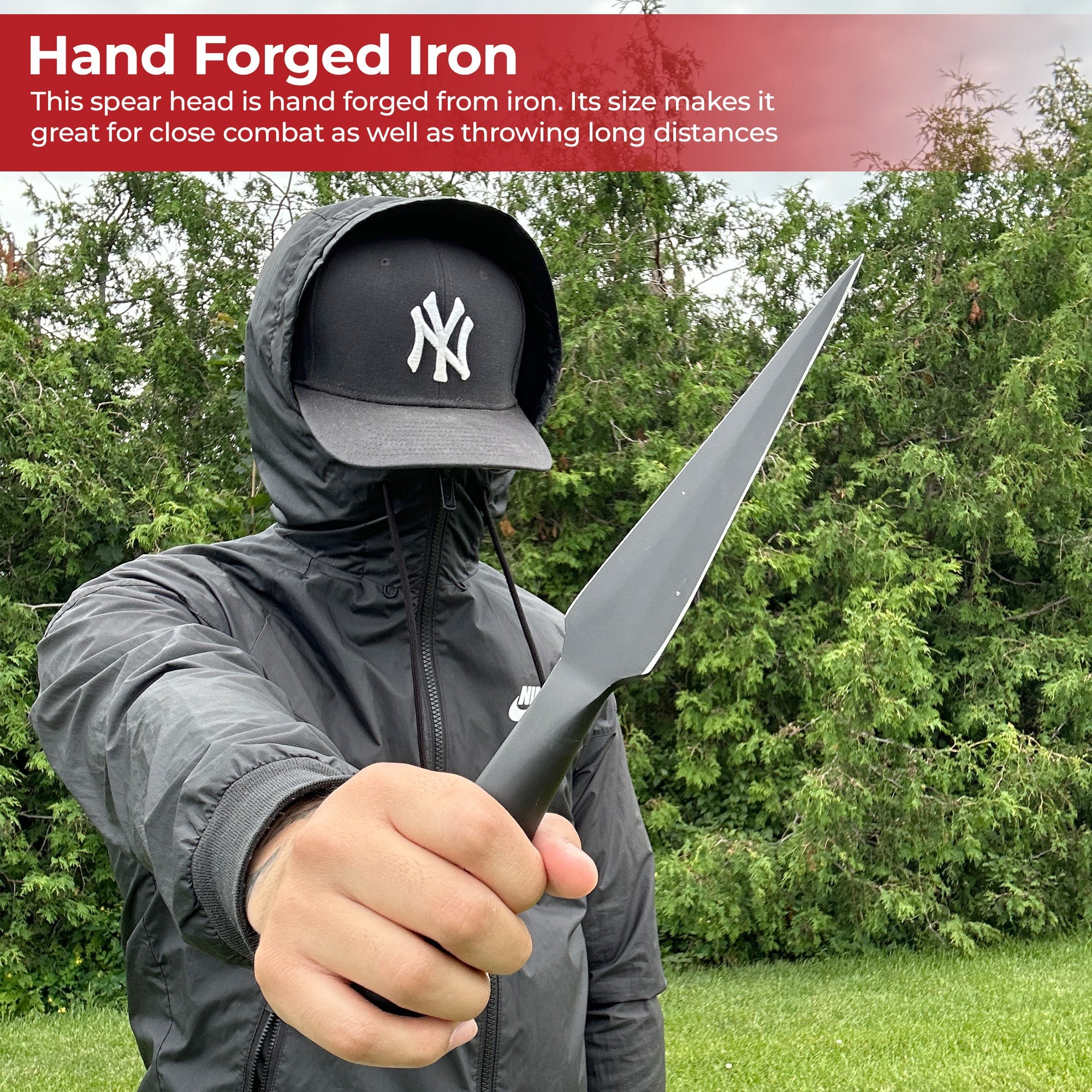 Functional Forged Blackened Iron Spear Head historical period - Tophatter Daily Deals