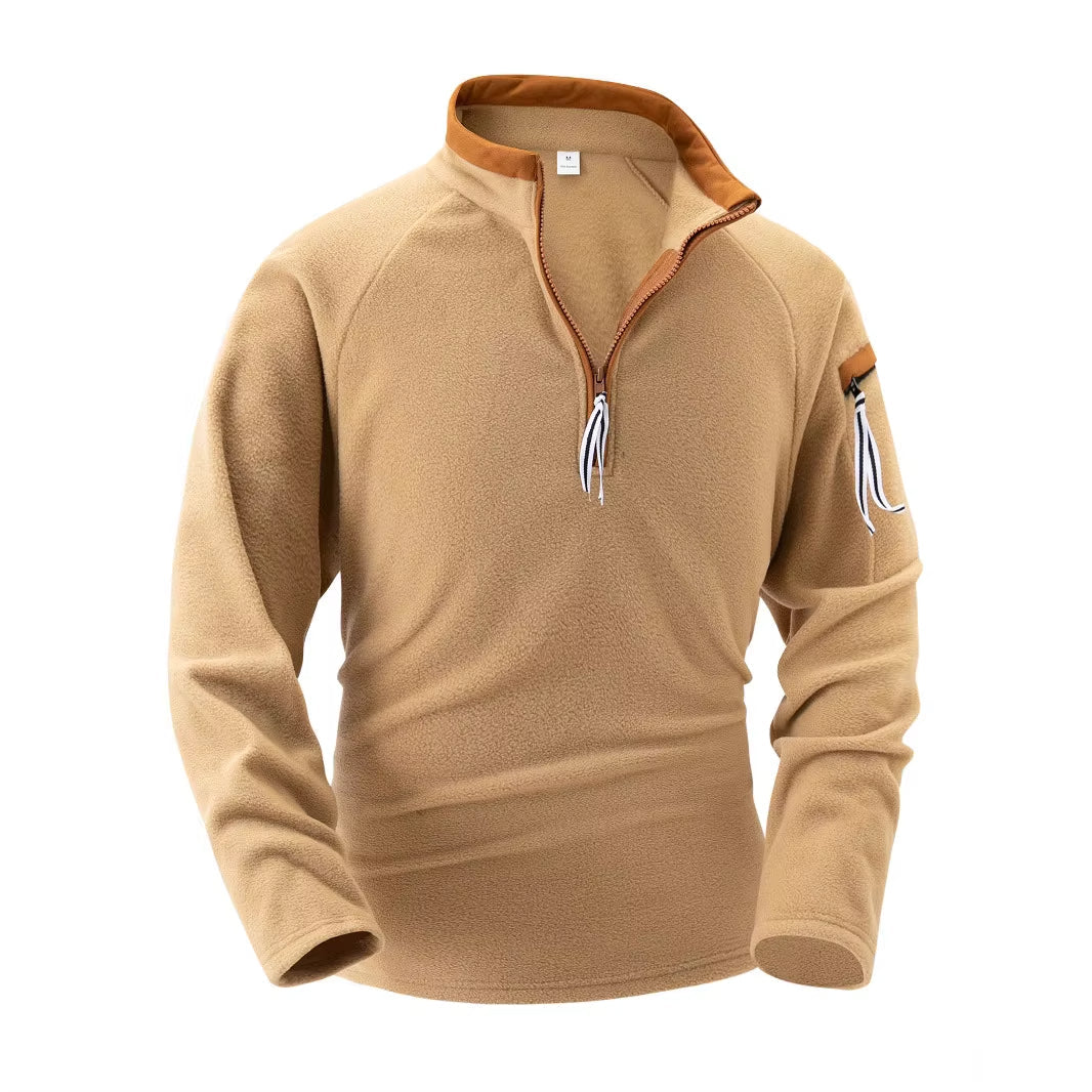 Warm Men's Zip Pullover - Stand Collar, Fleece, For Winter Pink - Tophatter Daily Deals