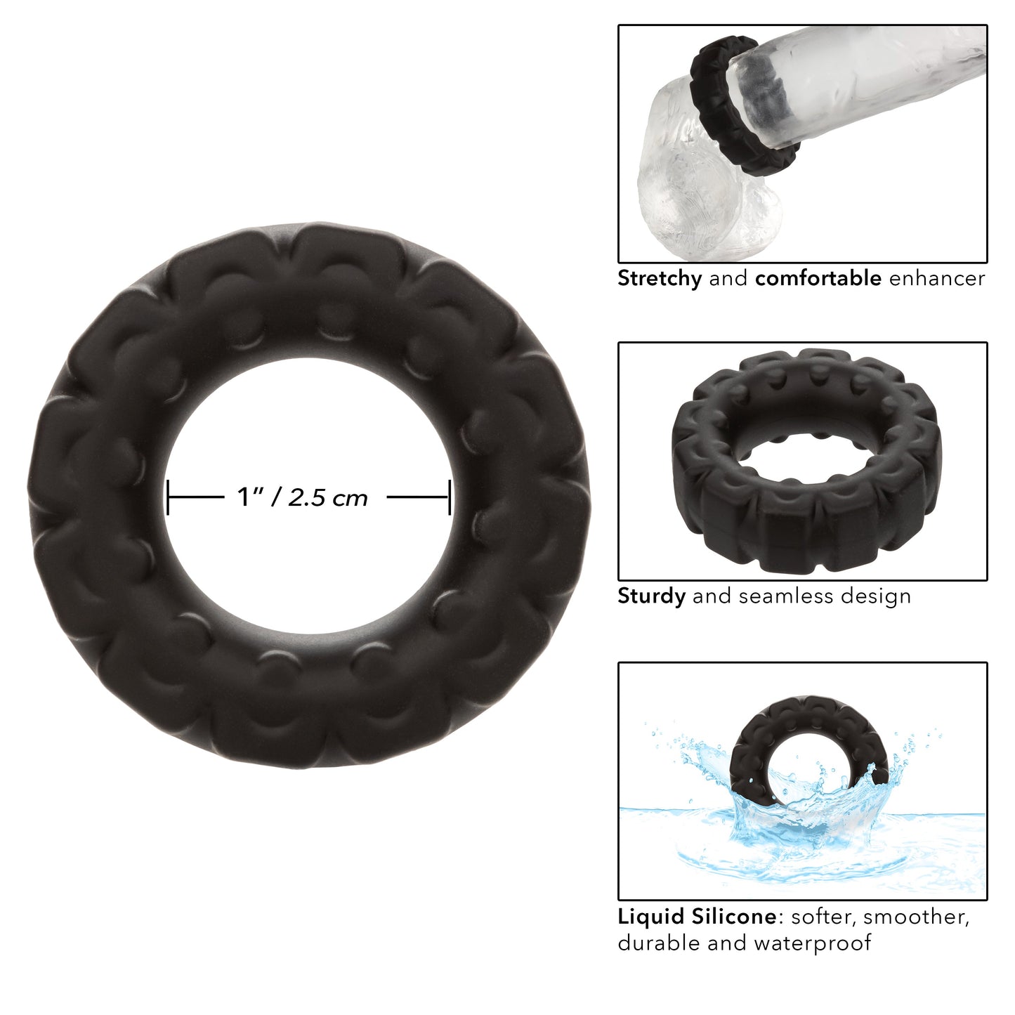Alpha Liquid Silicone Prolong Tread Ring Black 1 Inch Diameter Stretchy Durable Waterproof > Cock Ring > Single - Tophatter Daily Deals