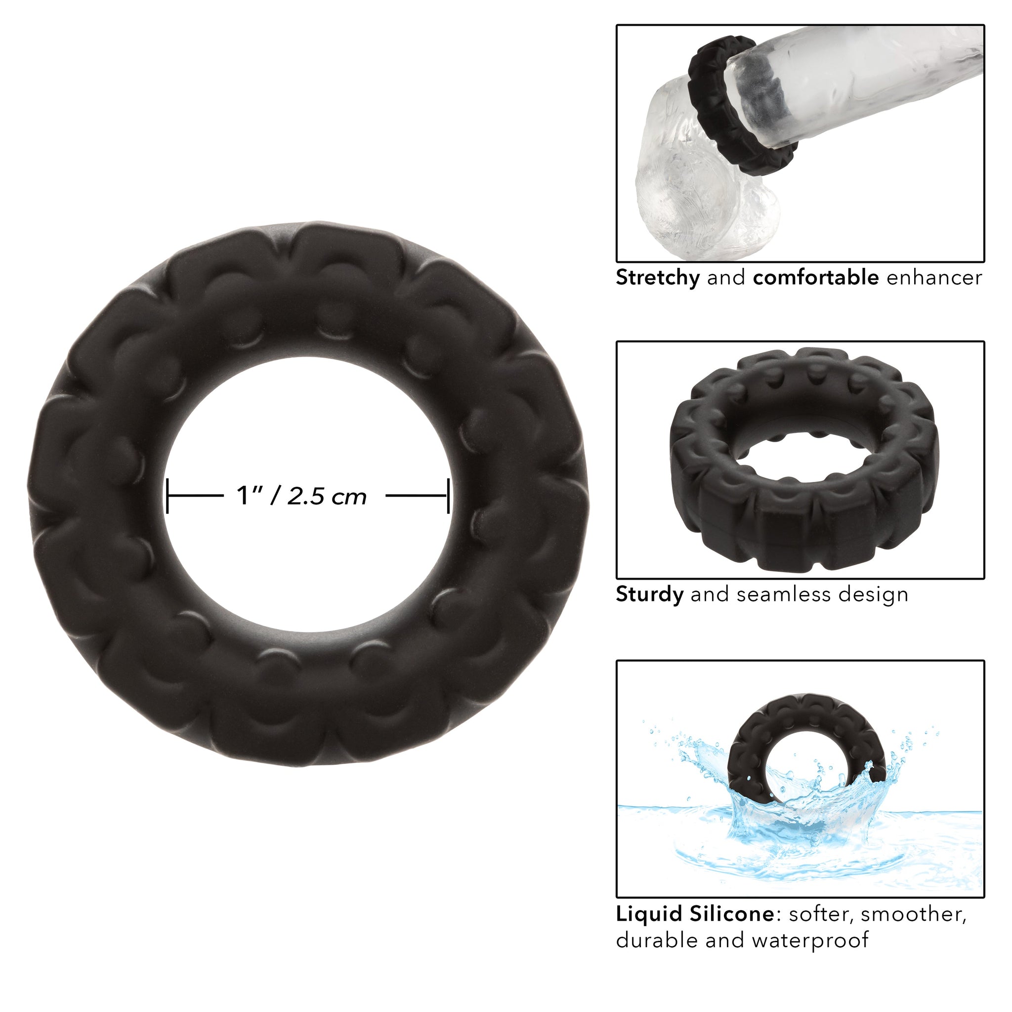 Alpha Liquid Silicone Prolong Tread Ring Black 1 Inch Diameter Stretchy Durable Waterproof > Cock Ring > Single - Tophatter Daily Deals