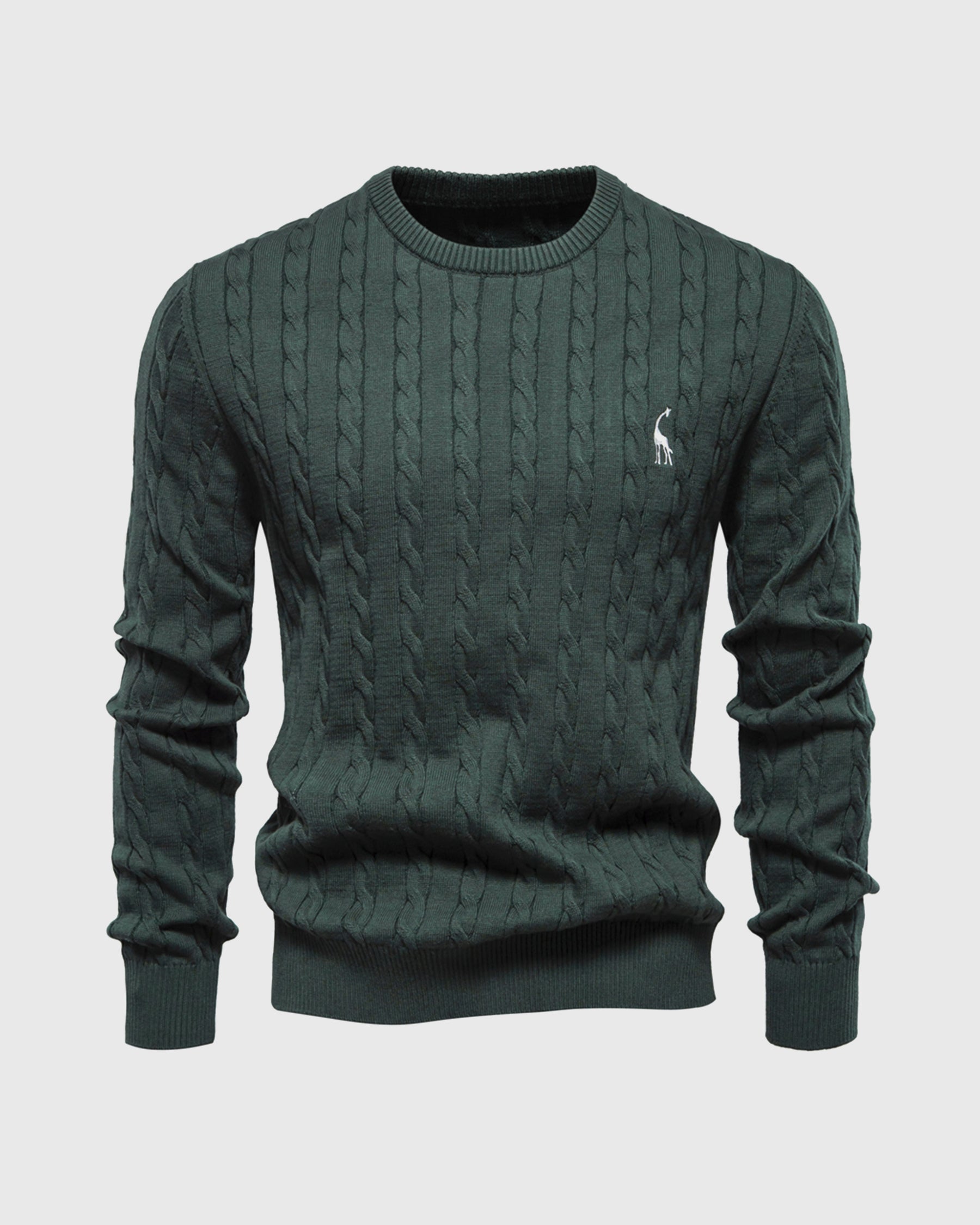 Soft Timeless Men's Cable Knit Sweater - Crewneck, Cotton fir green - Tophatter Daily Deals