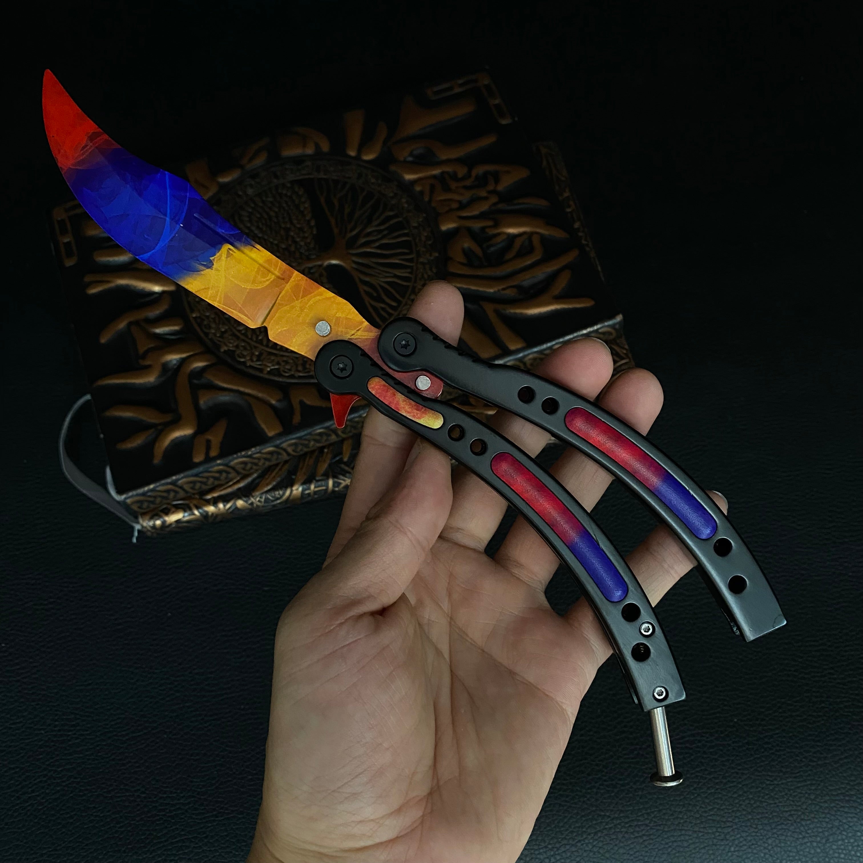 Global Offensive Game Balisong Karambit Blunt Blade Trainer Replica Marble Fade Knife - Tophatter Daily Deals