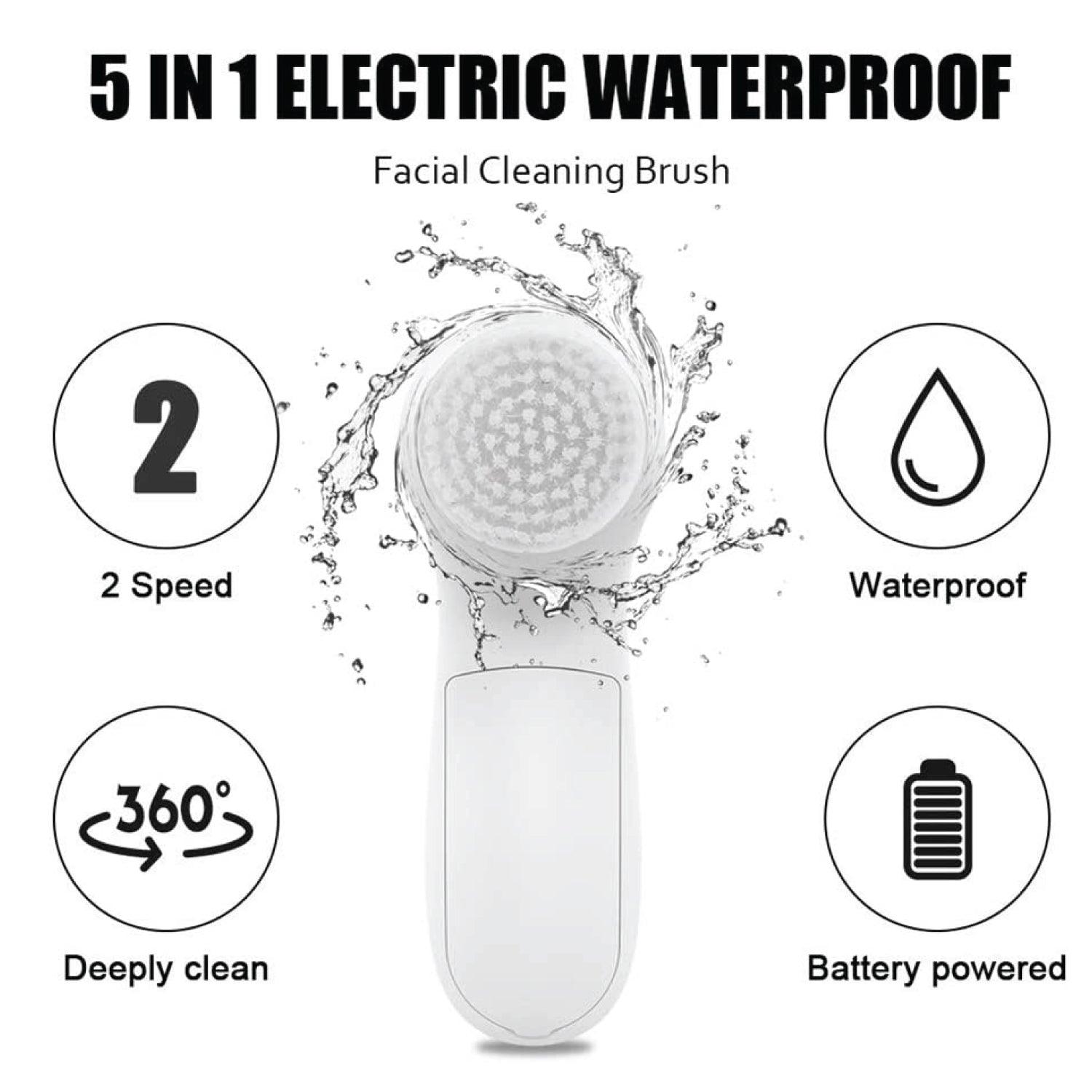 Facial Cleansing Brush - 5 in 1 Electric Facial Cleaner Wash Face Brusher Hand Skin Exfoliation Massager Personal Care - Tophatter Daily Deals