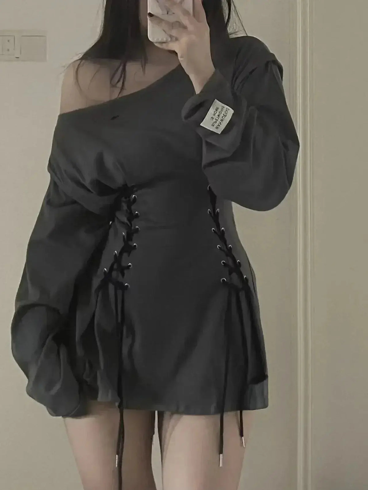 Fairycore Grunge Corset Dress Long Sleeve Women Aesthetic Y2k Fairy Goth Clothes Kawaii Bandage Bodycon Dresses Spring Autumn - Tophatter Daily Deals