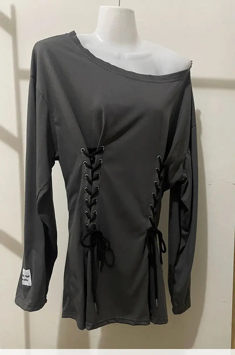 Fairycore Grunge Corset Dress Long Sleeve Women Aesthetic Y2k Fairy Goth Clothes Kawaii Bandage Bodycon Dresses Spring Autumn - Tophatter Daily Deals