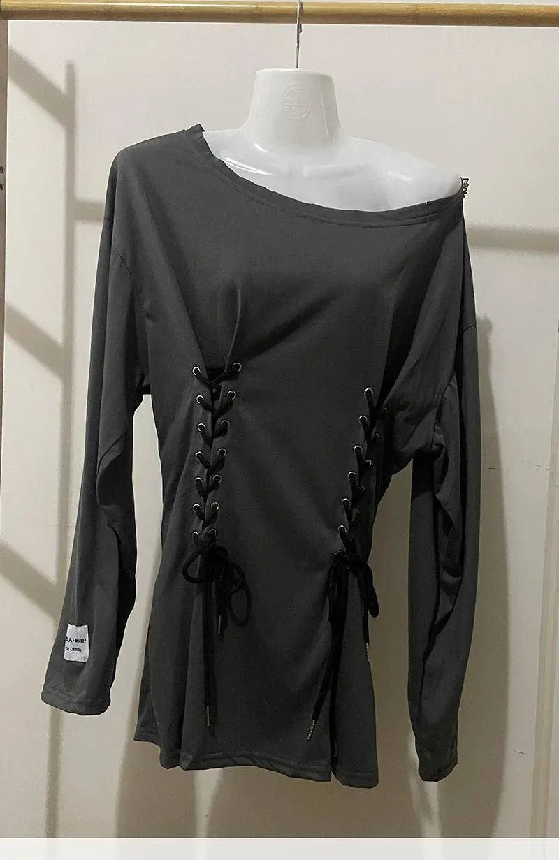 Fairycore Grunge Corset Dress Long Sleeve Women Aesthetic Y2k Fairy Goth Clothes Kawaii Bandage Bodycon Dresses Spring Autumn - Tophatter Daily Deals