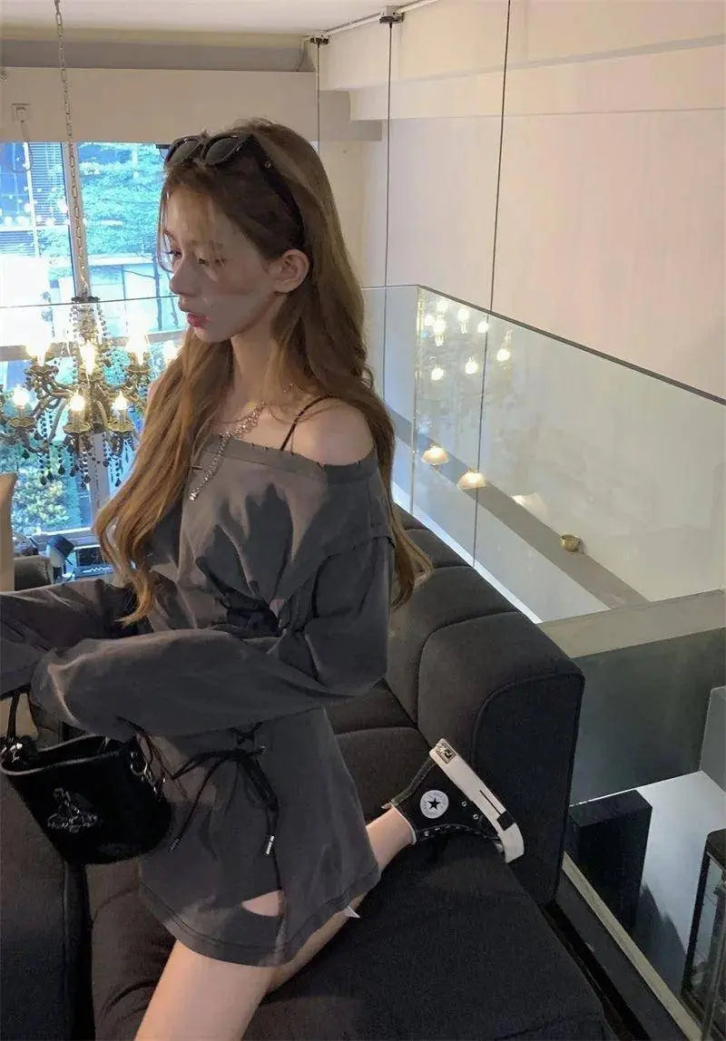 Fairycore Grunge Corset Dress Long Sleeve Women Aesthetic Y2k Fairy Goth Clothes Kawaii Bandage Bodycon Dresses Spring Autumn - Tophatter Daily Deals