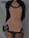 Fairycore Y2K Pink Dress Women Sexy E-Girl Lace Patchwork clothing - Tophatter Daily Deals