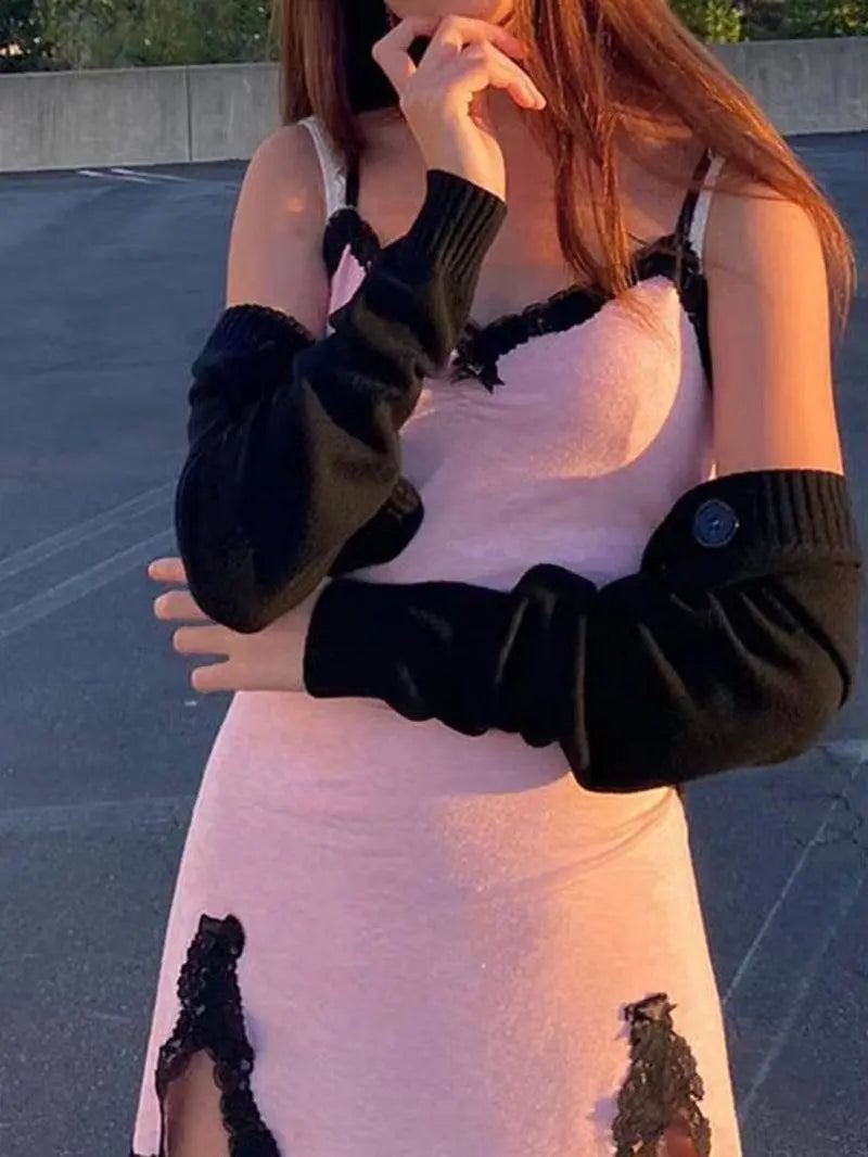 Fairycore Y2K Pink Dress Women Sexy E-Girl Lace Patchwork clothing - Tophatter Daily Deals