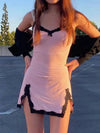 Fairycore Y2K Pink Dress Women Sexy E-Girl Lace Patchwork clothing - Tophatter Daily Deals