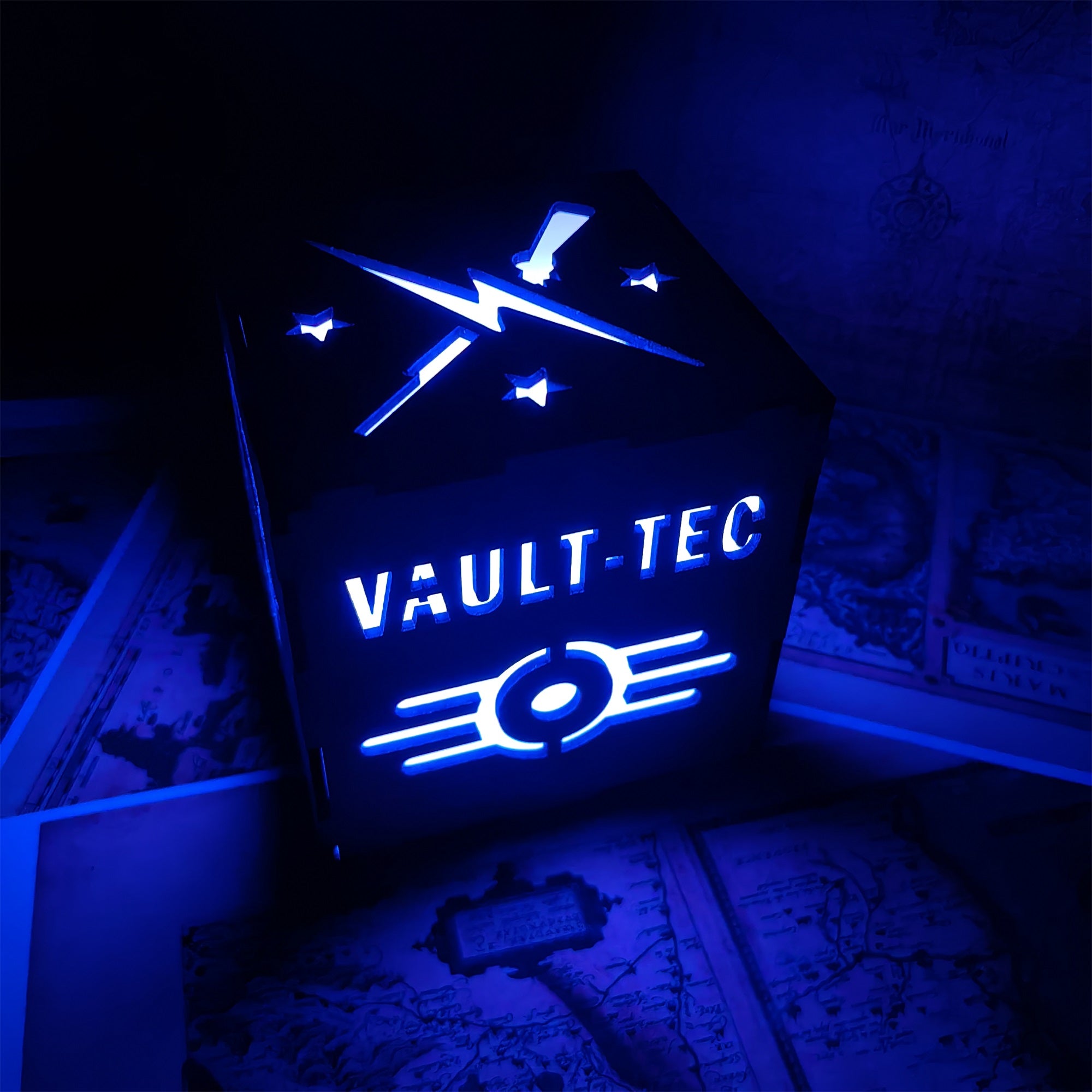 Brotherhood Of Steel Wood Cube Light Desk Decor - Tophatter Daily Deals