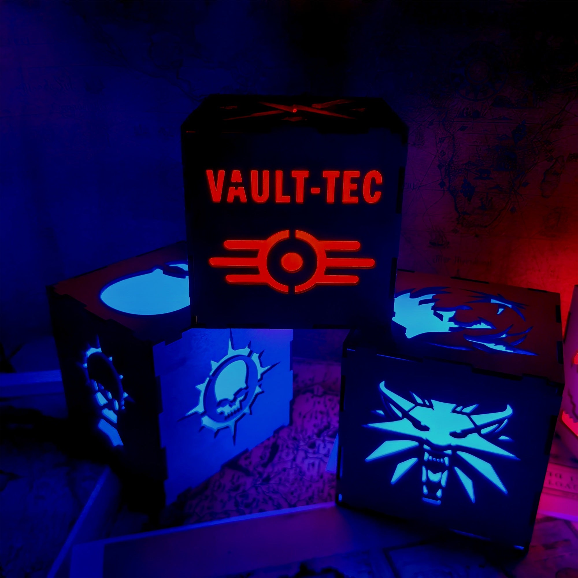 Brotherhood Of Steel Wood Cube Light Desk Decor - Tophatter Daily Deals