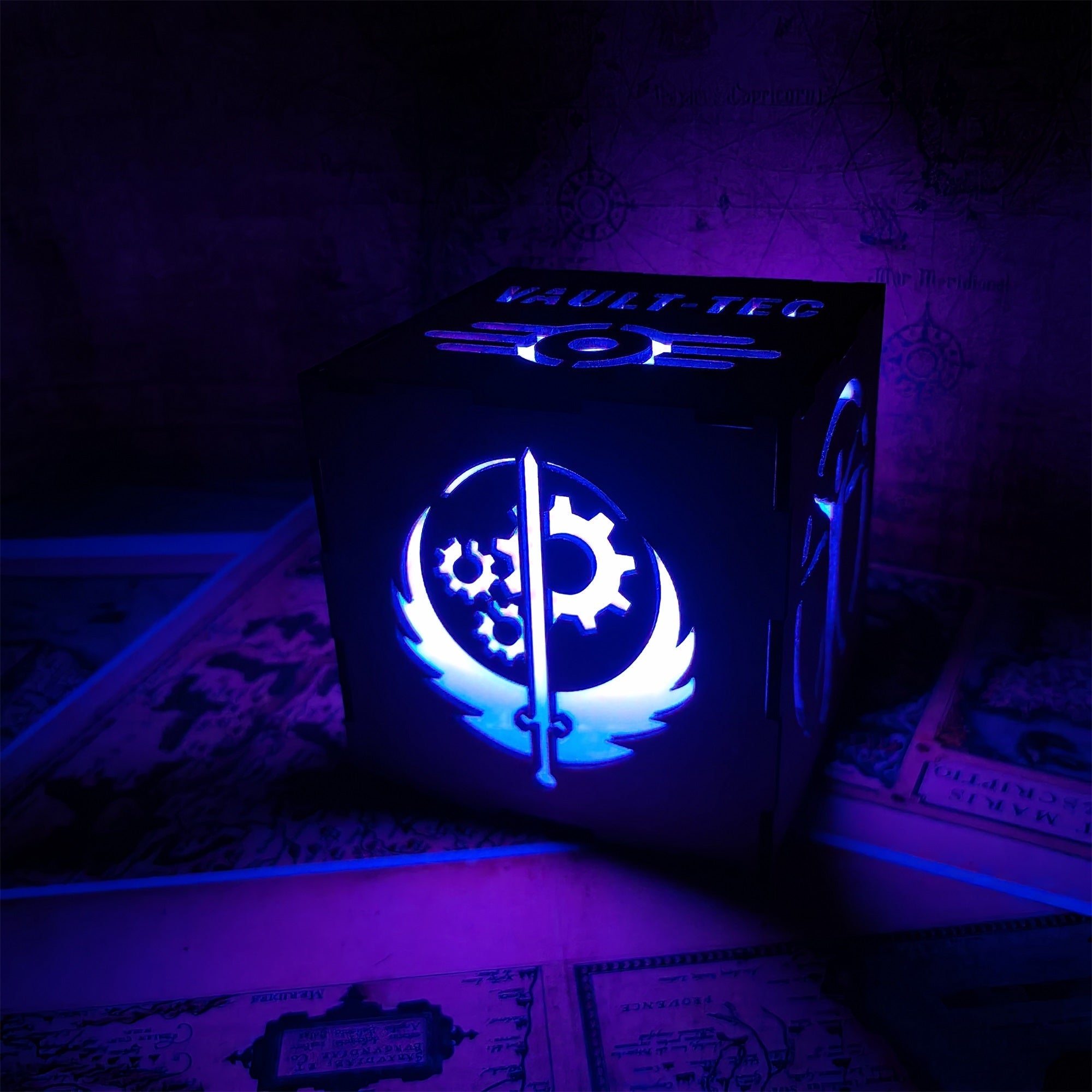 Brotherhood Of Steel Wood Cube Light Desk Decor - Tophatter Daily Deals