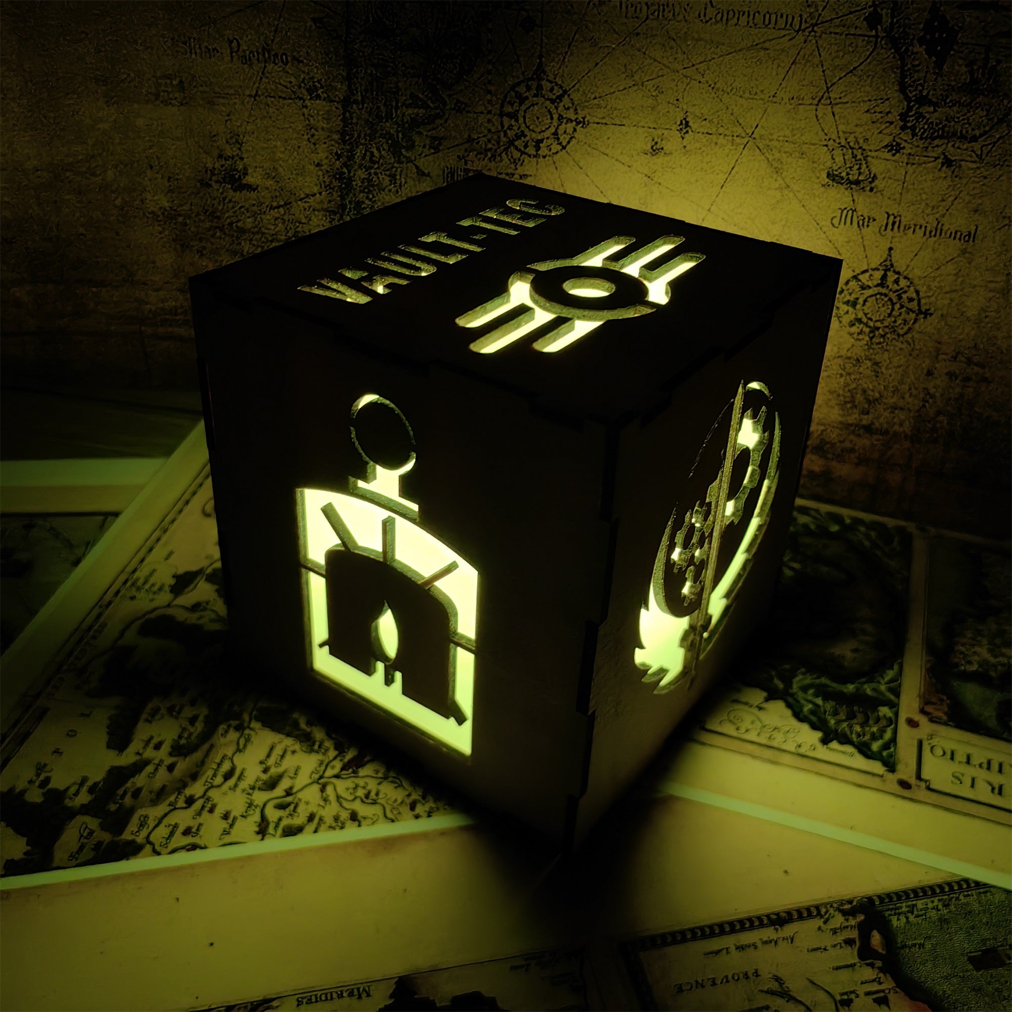 Brotherhood Of Steel Wood Cube Light Desk Decor - Tophatter Daily Deals