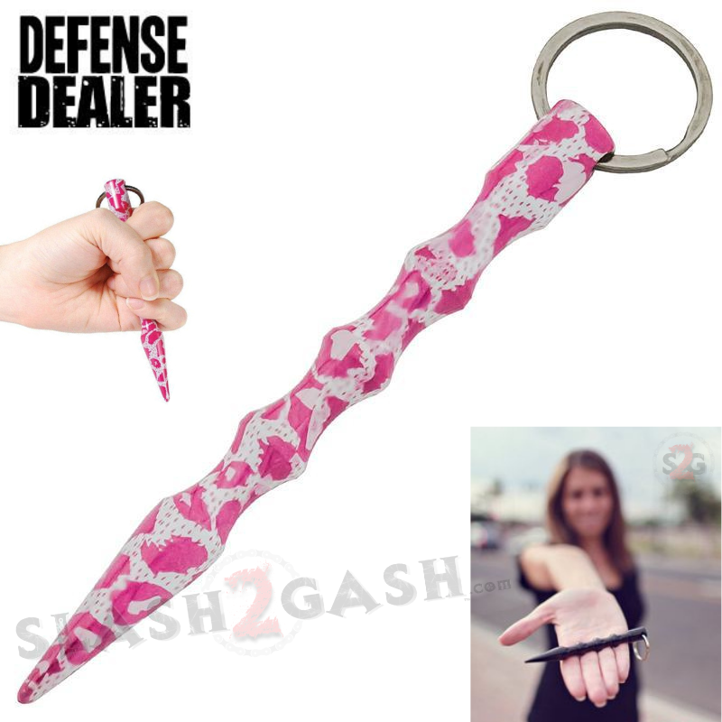Wavy Kubotan Self Defense Stick Keychain Weapon - Animal Print Pink Leopard Camo - Standard SD-KeyChain - Tophatter Daily Deals