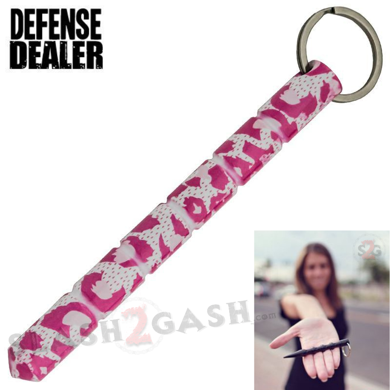 Wavy Kubotan Self Defense Stick Keychain Weapon - Animal Print Pink Camo Cylinder - Standard SD-KeyChain - Tophatter Daily Deals