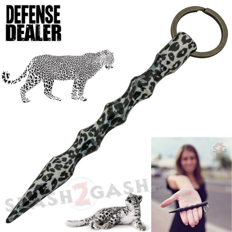 Wavy Kubotan Self Defense Stick Keychain Weapon - Animal Print Black White Leopard - Standard SD-KeyChain - Tophatter Daily Deals