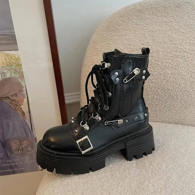 Fashion New Women's Biker Boots Patent Leather Breathable Zipper Lolita Platform Boots Winter New Retro Gothics Botines Chelsea - Tophatter Daily Deals