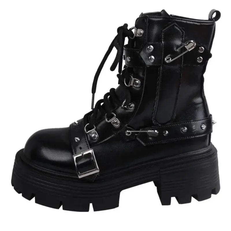 Fashion New Women's Biker Boots Patent Leather Breathable Zipper Lolita Platform Boots Winter New Retro Gothics Botines Chelsea black-1 - Tophatter Daily Deals