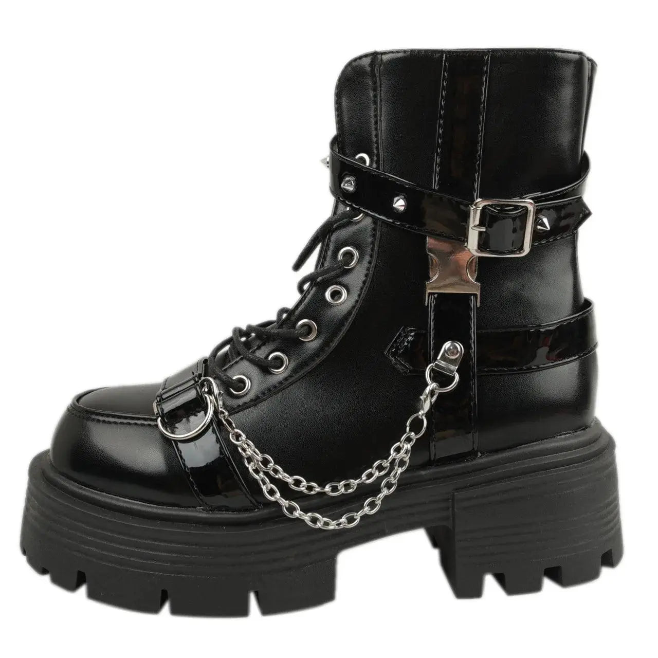 Fashion New Women's Biker Boots Patent Leather Breathable Zipper Lolita Platform Boots Winter New Retro Gothics Botines Chelsea black-2 - Tophatter Daily Deals