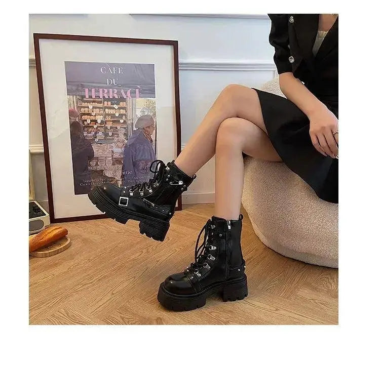 Fashion New Women's Biker Boots Patent Leather Breathable Zipper Lolita Platform Boots Winter New Retro Gothics Botines Chelsea - Tophatter Daily Deals