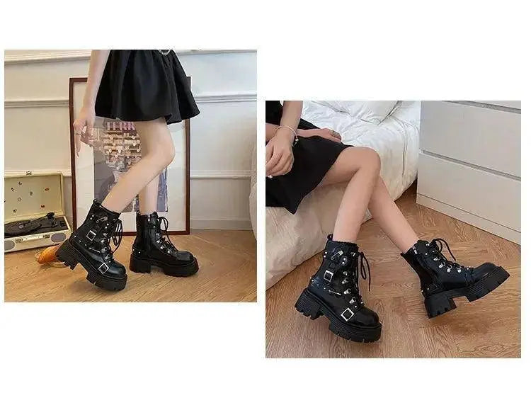 Fashion New Women's Biker Boots Patent Leather Breathable Zipper Lolita Platform Boots Winter New Retro Gothics Botines Chelsea - Tophatter Daily Deals