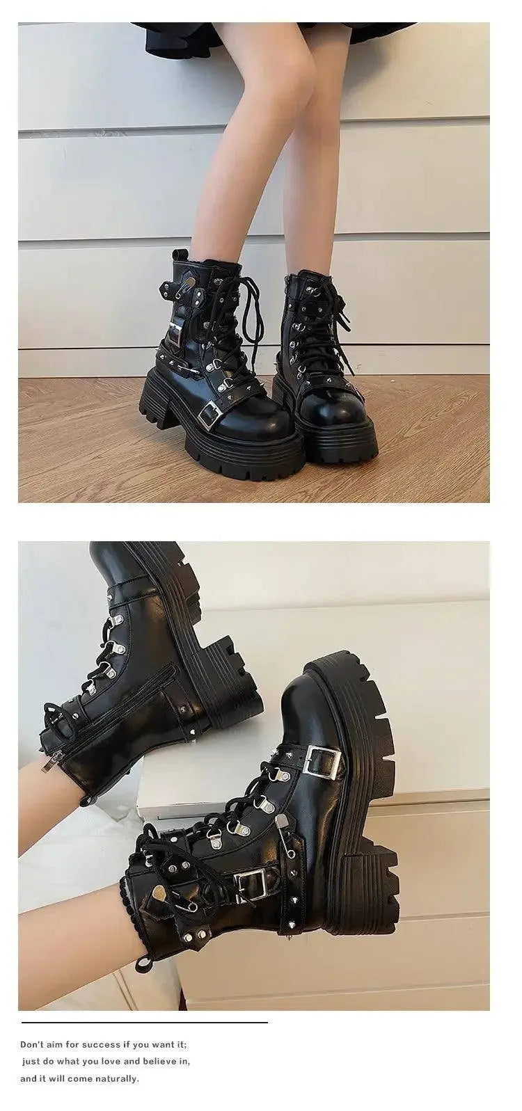 Fashion New Women's Biker Boots Patent Leather Breathable Zipper Lolita Platform Boots Winter New Retro Gothics Botines Chelsea - Tophatter Daily Deals