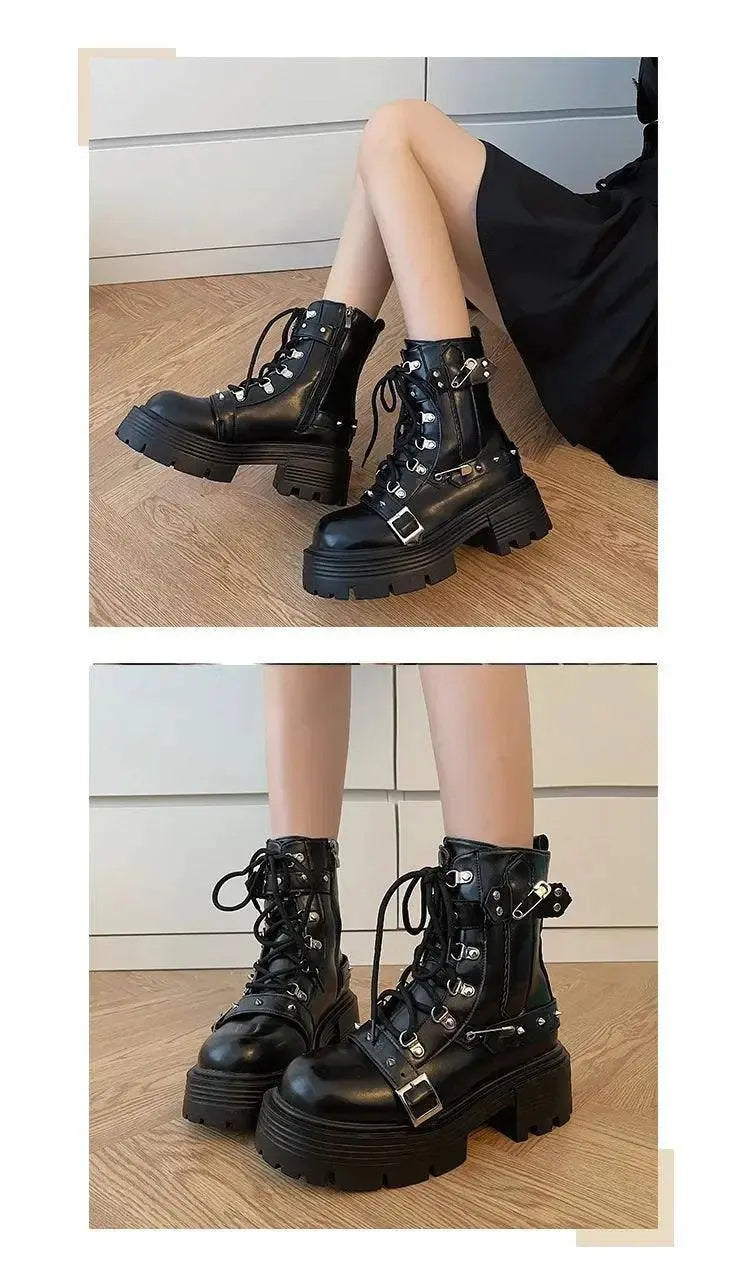 Fashion New Women's Biker Boots Patent Leather Breathable Zipper Lolita Platform Boots Winter New Retro Gothics Botines Chelsea - Tophatter Daily Deals