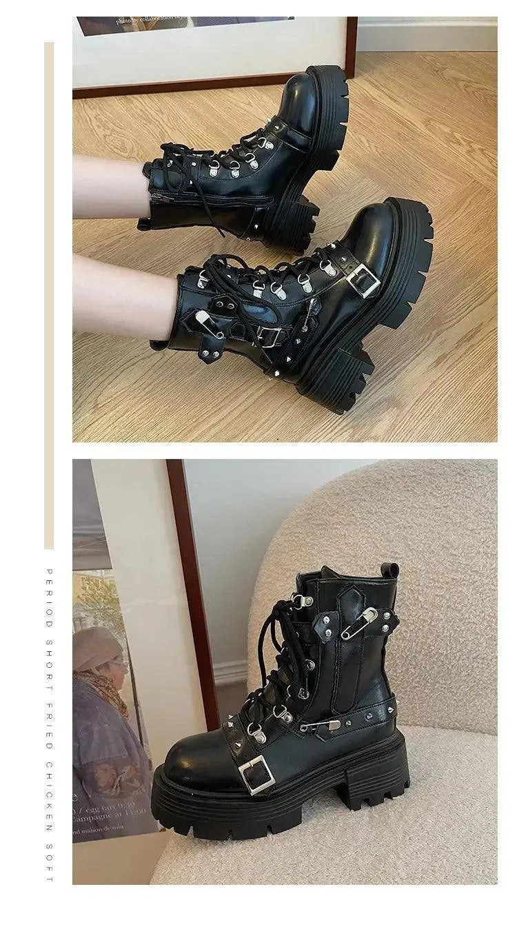 Fashion New Women's Biker Boots Patent Leather Breathable Zipper Lolita Platform Boots Winter New Retro Gothics Botines Chelsea - Tophatter Daily Deals