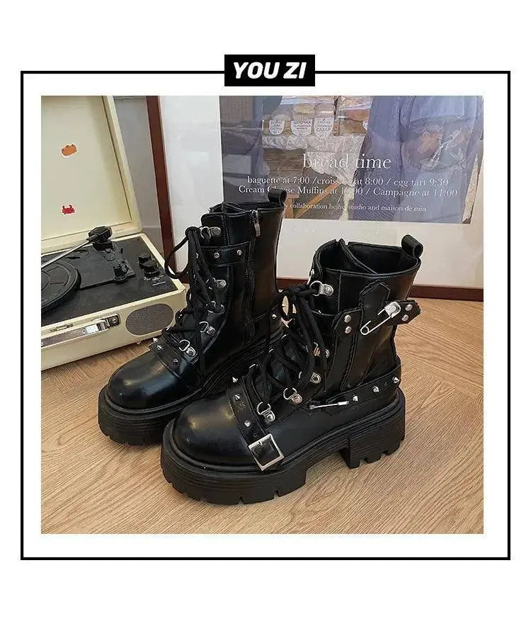 Fashion New Women's Biker Boots Patent Leather Breathable Zipper Lolita Platform Boots Winter New Retro Gothics Botines Chelsea - Tophatter Daily Deals