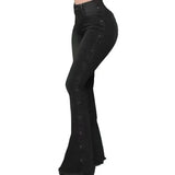Fashion Side Studded Buckle Decoration Flared Jeans Women Wide Leg Trousers High Waist Denim Pants Daily Casual Chic Streetwear - Tophatter Daily Deals