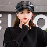 Fashion Unisex PU Leather Military caps Spring Autumn Sailor Hats for Women Men Black Grey Flat Top Captain Cap Travel Cadet Hat - Tophatter Daily Deals