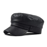Fashion Unisex PU Leather Military caps Spring Autumn Sailor Hats for Women Men Black Grey Flat Top Captain Cap Travel Cadet Hat - Tophatter Daily Deals