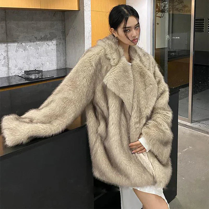 Warm Cozy Women Fur Coat - Oversized Cut, Plush Faux, Winter - Tophatter Daily Deals
