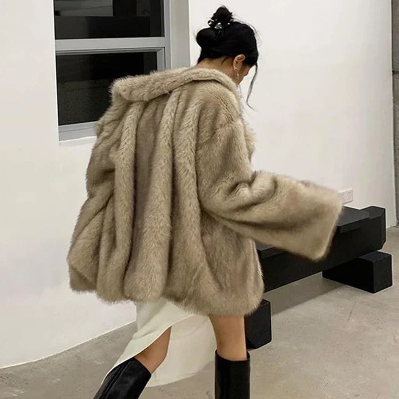 Warm Cozy Women Fur Coat - Oversized Cut, Plush Faux, Winter camel - Tophatter Daily Deals