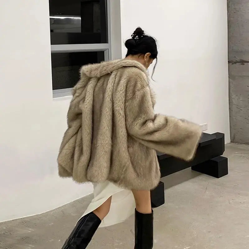 Warm Cozy Women Fur Coat - Oversized Cut, Plush Faux, Winter - Tophatter Daily Deals